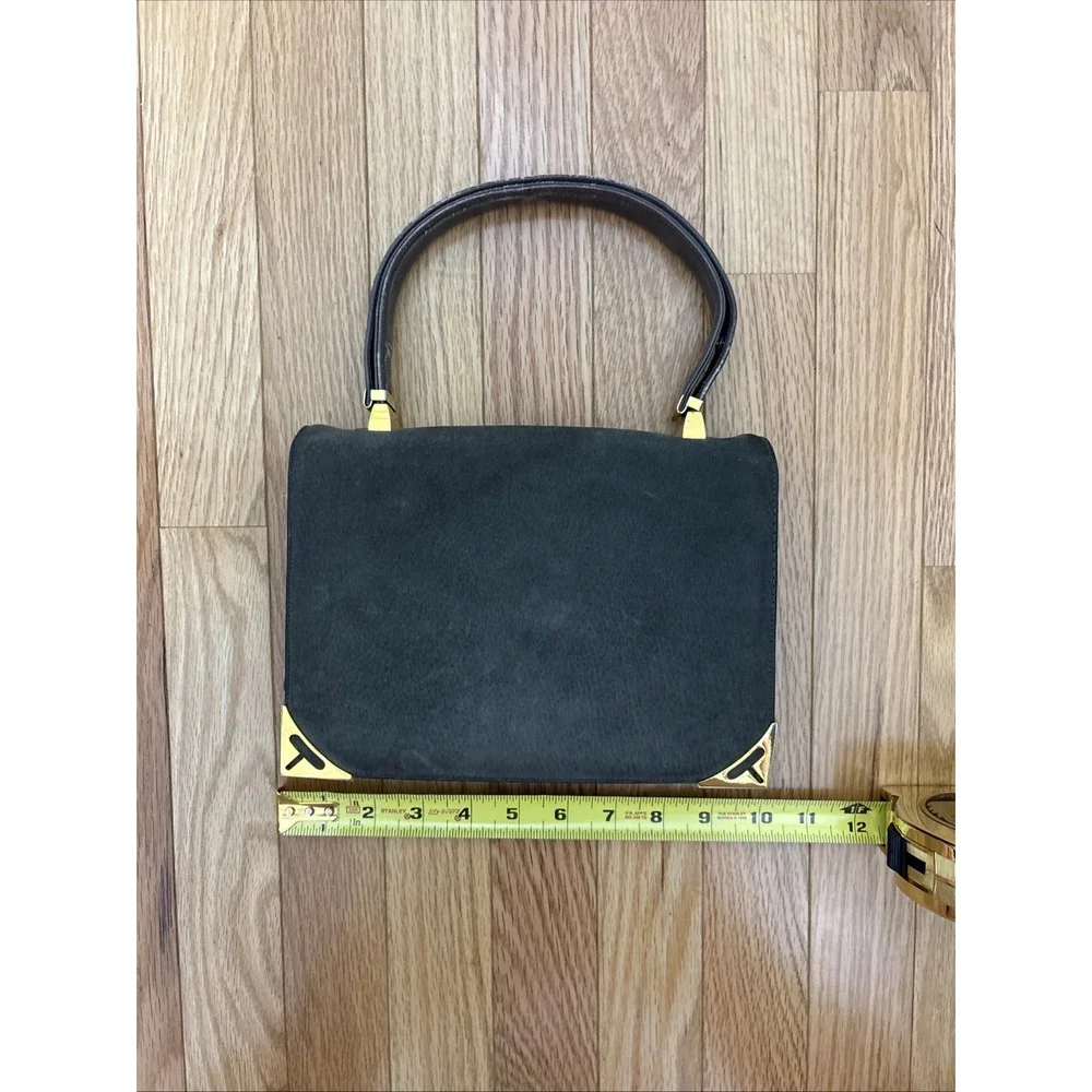 Koret Vintage Gray Neutral Suede‎ Evening Gold Accent Top Handle Handbag